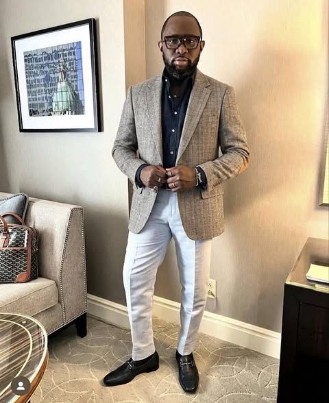 Man in a grey check sport coat — Marks Clothing